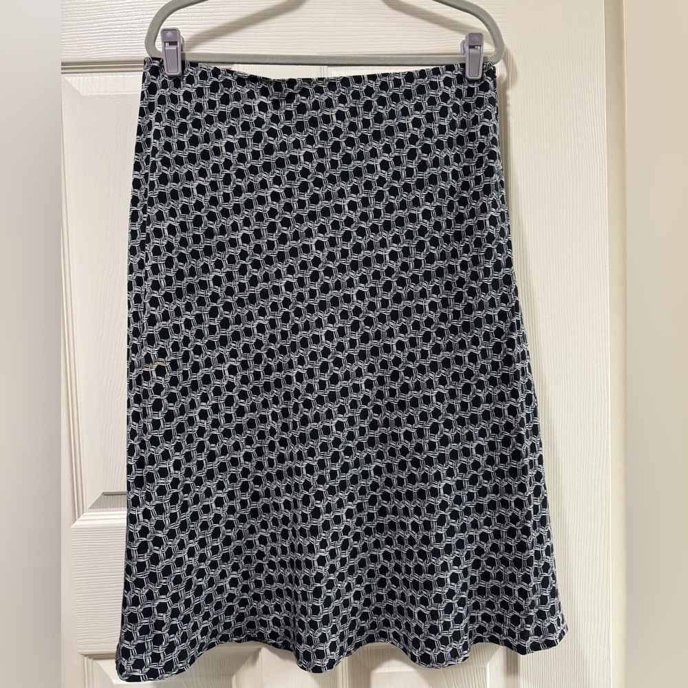 Talbots Pure Silk Black and White Geometric A-Line Skirt